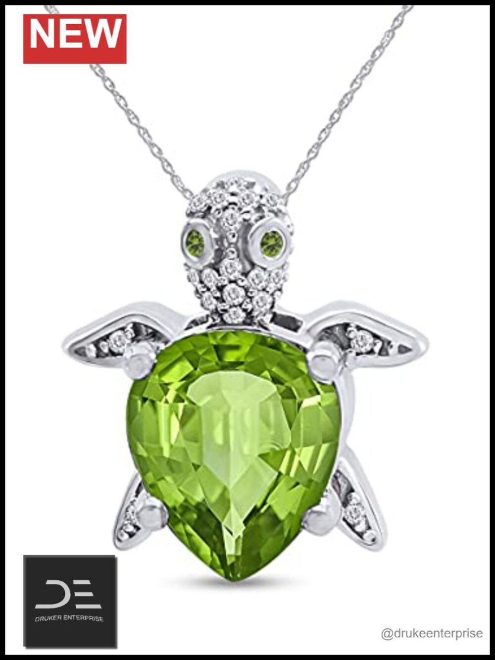 14K White Gold Over Sterling Silver Pendant Necklace Simulated Peridot CZ
